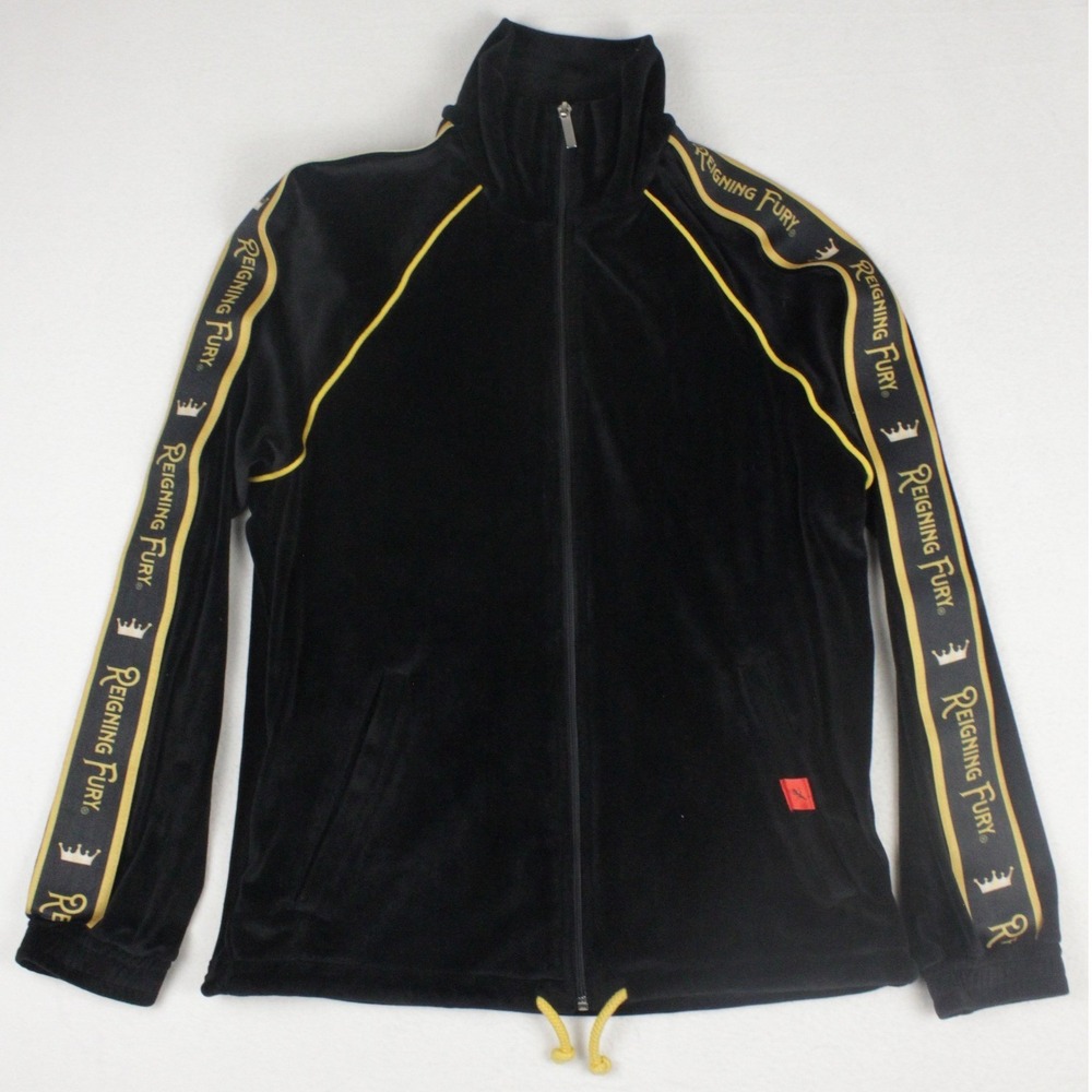 Reigning Fury King Fury Velour Track Jacket Mens S Black Gold Logo Streetwear